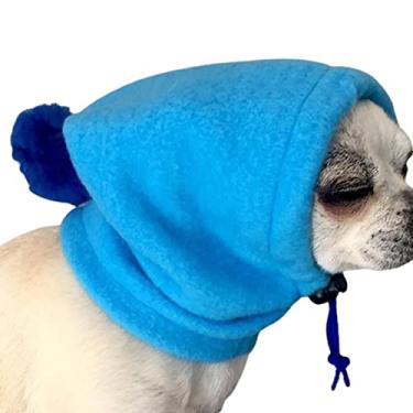 Imagem de Yajun Chapéu de cachorro de gato quente chapéu de lã polar de inverno com cordão ajustável chapéu de lazer filhote de cachorro protetor de ruído ao ar livre capa de orelha, azul, G (28 x 21,5 cm)