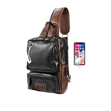 Imagem de OUTLEYNY Bolsa tiracolo masculina leve de couro sintético – bolsa transversal respirável com porta de carregamento USB e 6 bolsos, organizador de fácil acesso para tablet/itens essenciais de academia