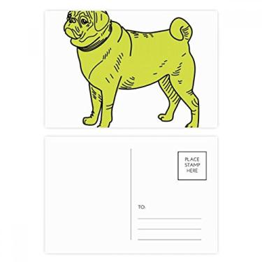 Imagem de Conjunto de cartão postal amarelo de desenho animado com ilustração de cachorro conjunto de cartão de agradecimento