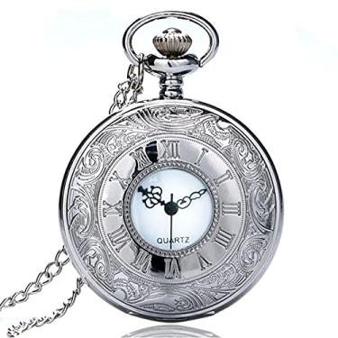 Imagem de Relógio De Bolso Steampunk Prata Corrente Retro Vintage