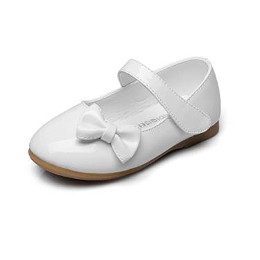 Imagem de Maxu PU Sapatilha feminina com laço e gancho Mary Jane (infantil/criança pequena/criança grande), Off White, 2.5 Narrow Little Kid