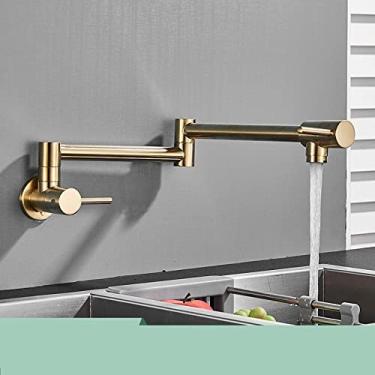 Imagem de Torneira de cozinha dobrável em níquel escovado, montagem na parede, bico giratório dobrável, torneira única para pia de água fria, A1