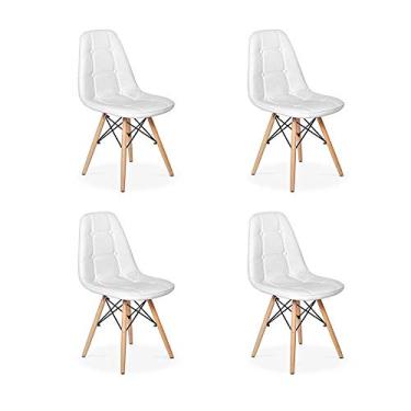 Imagem de Conjunto 4 Cadeiras Dkr Charles Eames Wood Estofada Botonê - Branca
