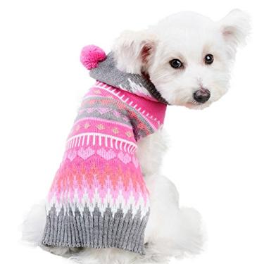 Imagem de NACOCO Suéter de cachorro com capuz e flocos de neve para gatos festa de NatalNACOCO L rosa PINKSWEATER-L
