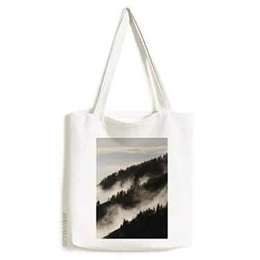 Imagem de Bolsa de lona casual Fog Forest Mist Sky Clouds Mountain Sacola de compras