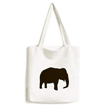Imagem de Bolsa de lona com elefante preto fofo com retrato de animal bolsa de compras casual