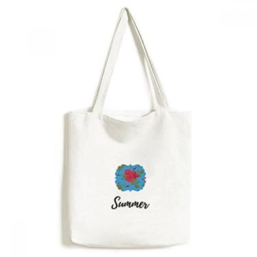 Imagem de Bolsa de lona azul vermelha para desenho de plantas sacola de compras bolsa casual