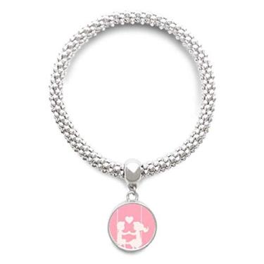 Imagem de DIYthinker Pulseira de prata com pingente rosa para meninos e meninas Dia dos Namorados