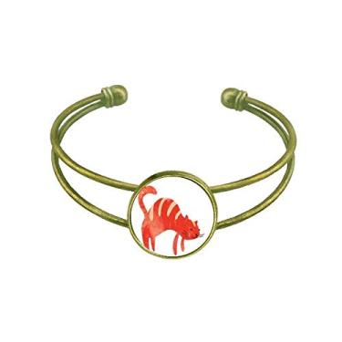 Imagem de Bracelete retrô de gato gordo vermelho sorrindo para aquarela com pingente aberto
