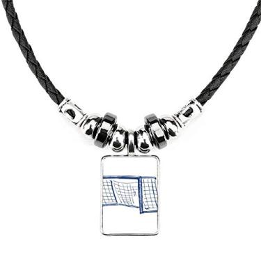 Imagem de DIYthinker Colar com padrão de rede de porta de futebol azul joia Torque pingente de corda de couro