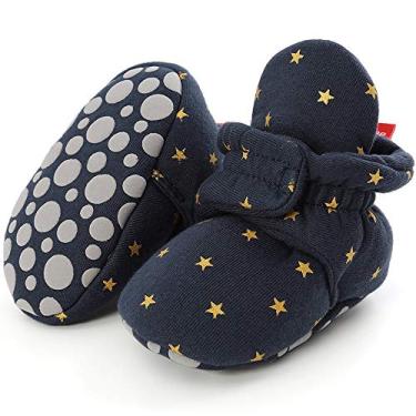 Imagem de Bota de lã para bebês recém-nascidos unissex da Tutoo para meninos e meninas, meias de inverno, chinelos de algodão quente, sapatos macios para primeiros passos, B_star_navy, 3-6 Months Infant