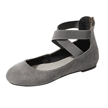 Imagem de Sandálias para mulheres meninas moda casual sapatos simples elásticos sapatos rasos senhoras para mulheres sandálias femininas alça feminina (cinza, 9)