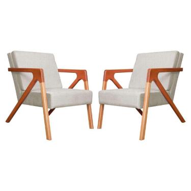Imagem de Conjunto 2 Poltronas Monalisa Com Braços de Madeira Corano Bege - LM DECOR