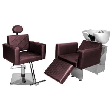Imagem de Kit Salão Evidence Cadeira Recl Quadrada + Lavatório C/Ap Vinho Facto