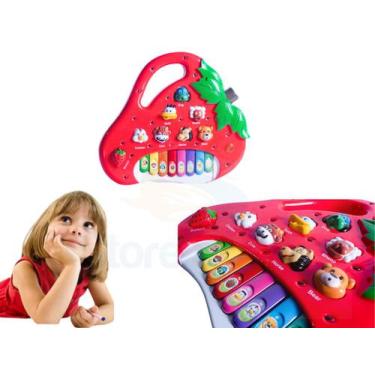Imagem de Piano Teclado Infantil Bebê Bichos Morango Vermelho - King Toys
