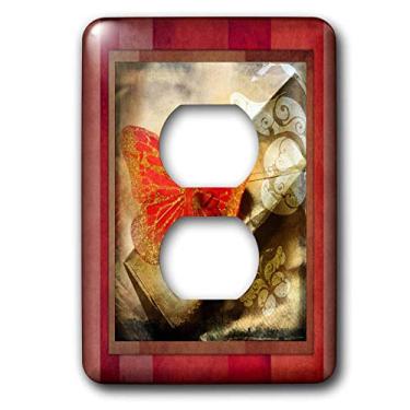 Imagem de 3dRose lsp_34073_6 Tampa de tomada com dois plugues com borboleta vermelha grunge