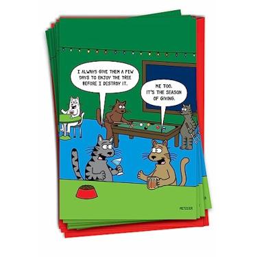 Imagem de Estação de presente – 12 cartões divertidos de Natal para gatos com envelopes (4,63 x 6,75 polegadas) – Desenho divertido para gatos de animais de estimação, conjunto de cartão de Feliz Natal – Caixa de cartão de Natal em massa C7136XSG-B12x1