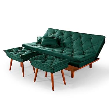 Imagem de Sofá Cama Caribe 3 Lugares Com 2 Banqueta Tecido Suede Cor:Verde