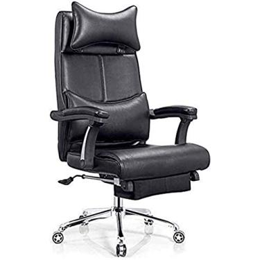 Imagem de Cadeira de escritório Cadeiras executivas giratórias de couro Cadeiras de escritório confortáveis ​​Cadeira de computador Cadeira de mesa acolchoada Home Office (cor: preto, tamanho: 115x54x74cm)