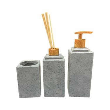 Imagem de Kit Banheiro Bancada Lavabo Luxo Pedra Sabão Amadeirado N06