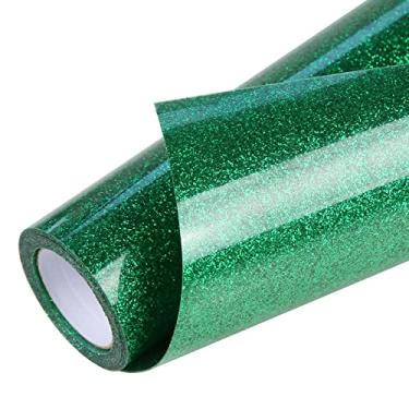 Imagem de TORC Rolo de vinil de transferência de calor HTV com glitter verde 30,5 cm x 1,5 m, ferro sobre vinil para camisetas artesanais