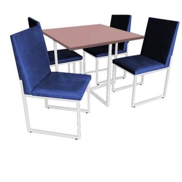 Imagem de Kit Mesa De Jantar Thales Com 4 Cadeiras Sttan Ferro Branco Tampo Rose