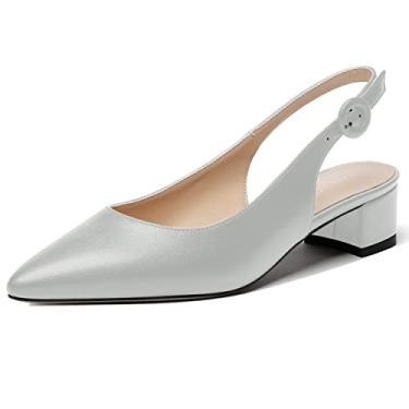 Imagem de WAYDERNS Sapato feminino bonito tira ajustável com tira no tornozelo fivela de escritório sólida fosco bico fino grosso salto baixo 3,8 cm, Cinza, 9.5