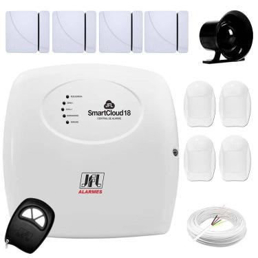 Imagem de kit Central Alarme JFL SmartCloud 18 com 18 zonas + 8 Sensores de Alarme