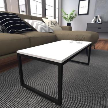 Imagem de Mesa De Centro Sala Industrial Branca Quadrada Retangular Mesinha De Centro Sala Madeira