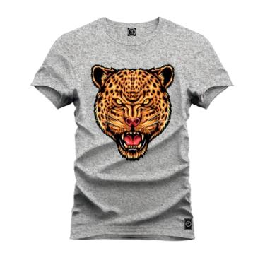 Imagem de Camiseta Plus Size T-Shirt Algodão 100% Algodão Onça Caçadora Cinza G2