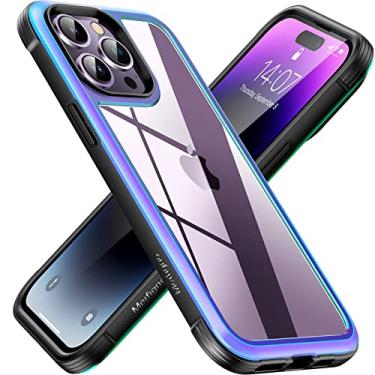 Imagem de Meifigno Capa Rainbow Series projetada para iPhone 14 Pro, proteção de grau militar, moldura de alumínio que muda de cor, traseira transparente nunca amarela, capa à prova de choque para iPhone 14 Pro 6,1 polegadas, iridescente