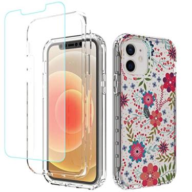 Imagem de sidande Capa para iPhone 11 com protetor de tela de vidro temperado, capa protetora fina de TPU floral transparente para Apple iPhone 11 de 6,1 polegadas (estampas florais)