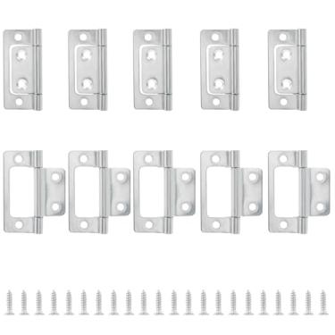 Imagem de Augiimor 10 dobradiças de porta sem encaixe, 2 dobradiças duplas de 2 x 2 cm com parafusos para móveis, portas, janelas, janelas, armários (prata)