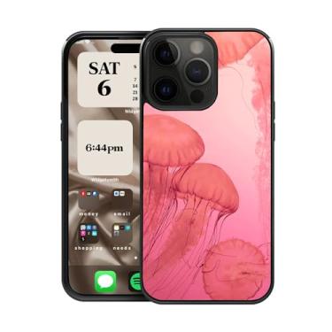 Imagem de CREFORKIAL Capa de telefone para iPhone 15, capa rígida para iPhone 15 capa protetora fina à prova de choque TPU macio amortecedor + traseira rígida de alumínio - linda água-viva rosa/vermelha