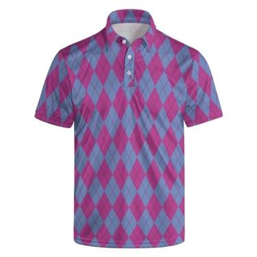 Imagem de Camisas polo de golfe masculinas dry fit manga curta atlética camisa casual gola camiseta tênis, Roxo-azul-v, G
