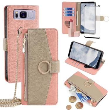 Imagem de Asuwish Capa de telefone para Samsung Galaxy S8 Plus capa carteira com protetor de tela e espelho flip anel suporte para cartão alça transversal celular S8plus S 8 8 plus 8S Edge S8+ SM-G955U mulheres