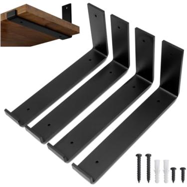 Imagem de rio design99 – 20cm - mão francesa cantoneira invertida – preta – ferro aço suporte para prateleira reforçada resistente industrial madeira bancada estante – 200mm