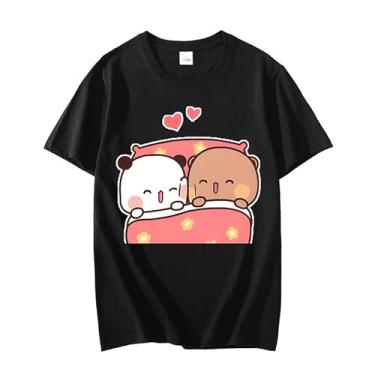 Imagem de Linda camiseta estampada com estampa de urso panda Bubu & Yier fashion unissex casal ou amantes, camiseta de manga curta, Preto, GG