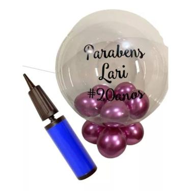 Imagem de Balao Personalizado Com Nome Bexiga Metalizada Inflador Kit