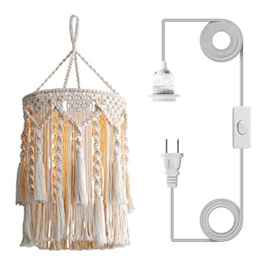 Imagem de Bioaqua Abajur Boho, Candeeiro Suspenso Boho Artesanal Macramê Abajur Plug in Pendente, Luzes de Suspensão Boêmia com Cabo Plug In Luminárias para Decoração de Quarto Boho Sala de Estar (Tipo 3)