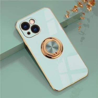 Imagem de Capa de telefone de silicone macio folheado magnético para iPhone 12 13 Mini 14 15 Pro XS Max X XR Plus Capa macia com suporte de anel de um corpo, azul claro, 5.4 para iPhone12 mini