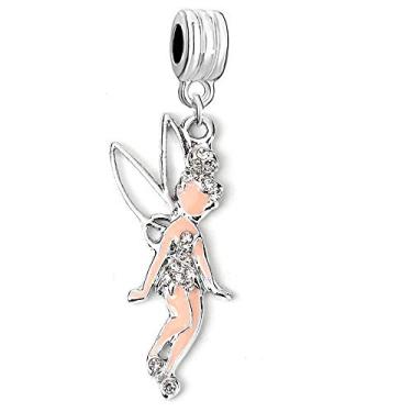 Imagem de Sexy Sparkles Pingente de fada para pulseira de corrente de cobra – Design Tinkerbell com strass, tom prateado, compatível com pulseiras europeias e de grandes marcas