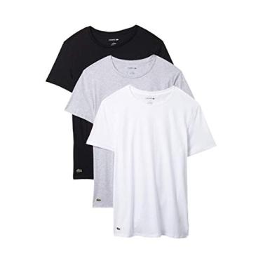 Imagem de Lacoste Pacote com 3 camisetas masculinas 100% algodão com ajuste regular e gola redonda, Branco/prata Chineblack, M