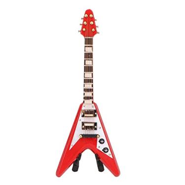 Imagem de Réplica de Guitarra Elétrica Em Miniatura Vermelha, Modelo de Madeira, Decoração de Casa de Bonecas, 14 Cm