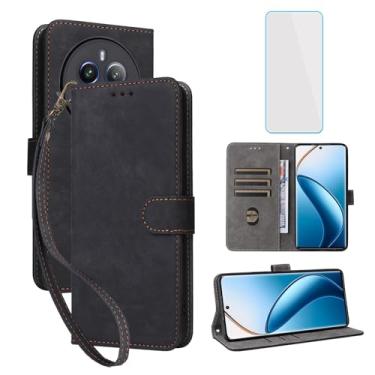 Imagem de IUQXU Capa carteira para celular Realme 12 Pro 5G / Realme 12 Pro Plus 5G com protetor de tela [bloqueio RFID] Suporte de cartão de couro para celular feminino para Realme12 ProPlus 12Pro 5G preta