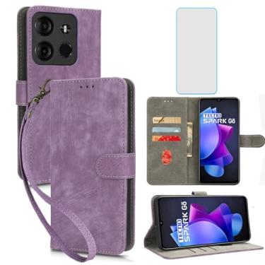Imagem de IUQXU Capa carteira para celular Tecno Spark Go 2023 com protetor de tela [bloqueio RFID] capa de celular feminina e masculina X6515 BF7 para Tecno Pop7 Pop 7 Pro/Infinix Smart 7 Roxo