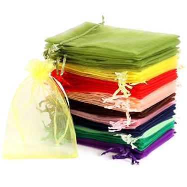 Imagem de Sacos de organza 10 x 15 cm, 100 peças de lembrancinhas de casamento com cordão, sacos de joias de malha de cores mistas para presente, festas, festivais, sabonetes de banheiro, sacolas de