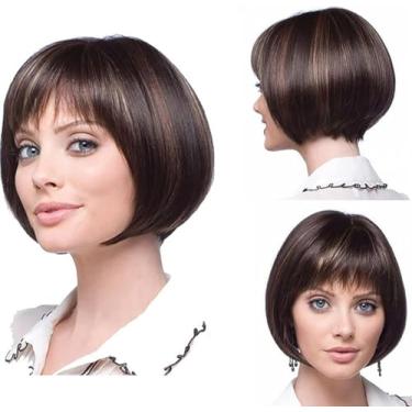 Imagem de Peruca Curta Bob Lace Front Liso Marrom Escuro para Mulheres