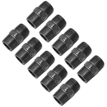 Imagem de LONG TAO - Acessórios para tubos, Conector, Fittings, 10 peças, 1,2" x 1,5", Aço maleável preto, Mamilo, Tubulação pneumática, Encaixe rápido, Verniz anti-corrosão
