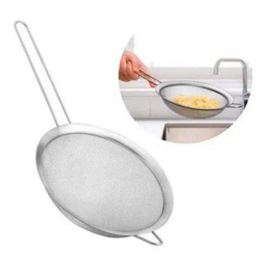 Imagem de Peneira Com Cabo Aço Inox Com Apoio Modelo Luxo Ke Home 18cm